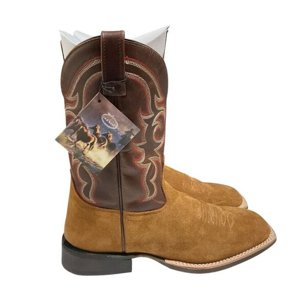 Old West Cowboy Boots Men 8 EE Brown Suede Leather Square Toe Embroidery Western main image 8